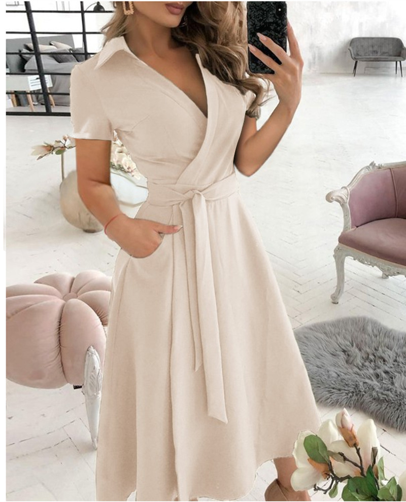 Wrap Dress Work - Women's Short Sleeve Wrap Dress V