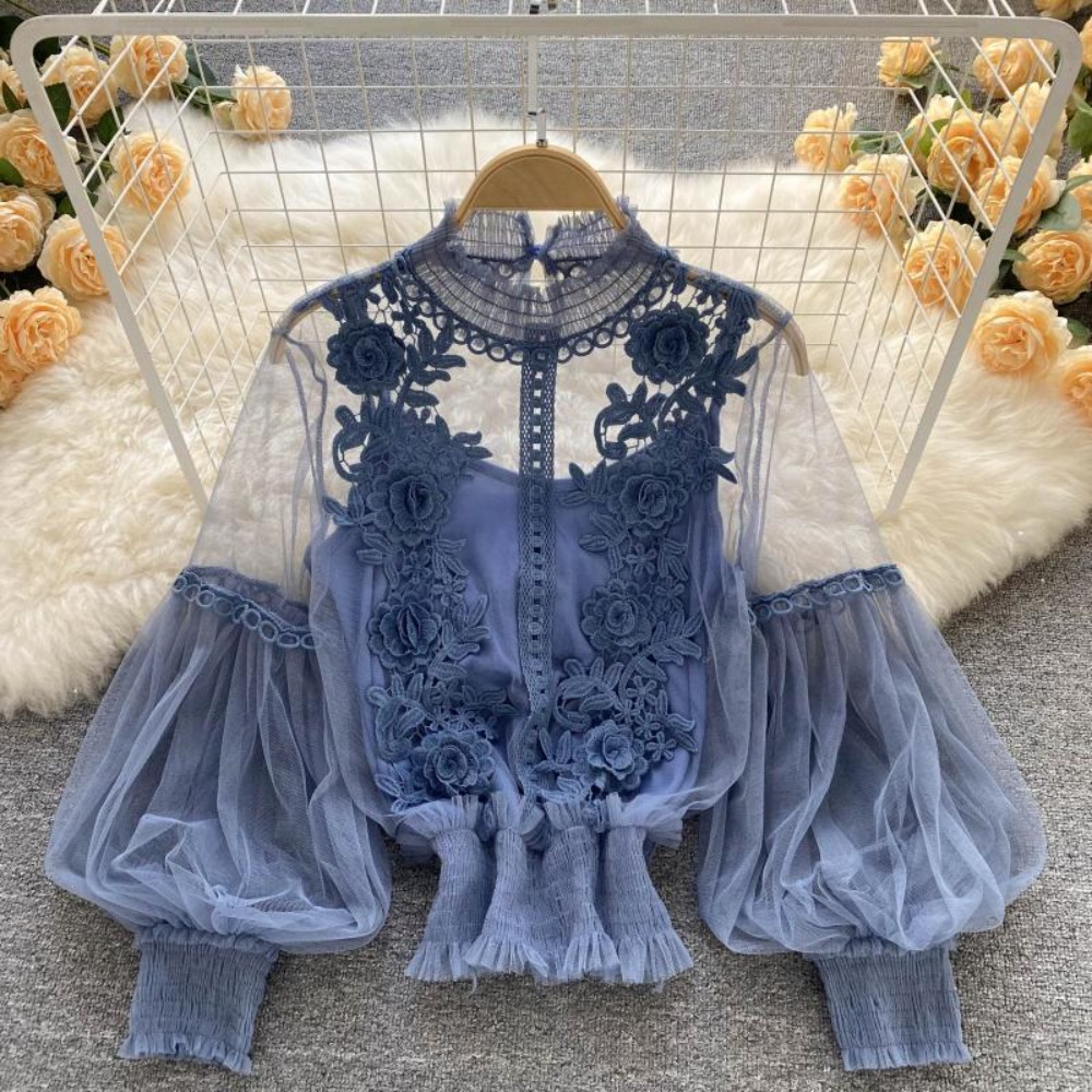 Women'S Formal Wear Blouse - 2Pcs/Set Lace Puff Long Sleeve Blouse