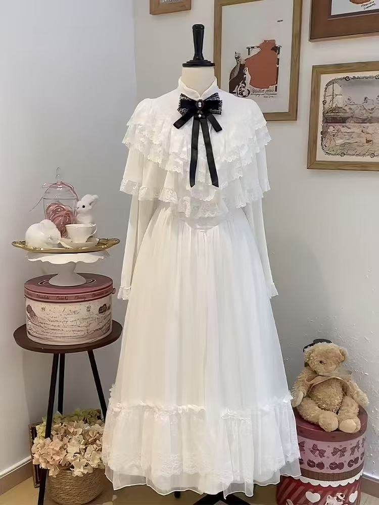 Women Formal Wear Winter - Japanese Short Sleeve Bow Lace Dress