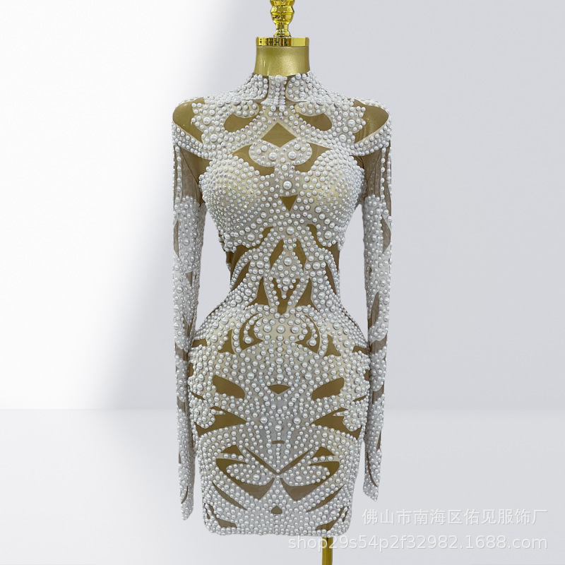 Women Formal Wear H&M - Luxury Hot Bead Perspective Mesh Semi-turtleneck