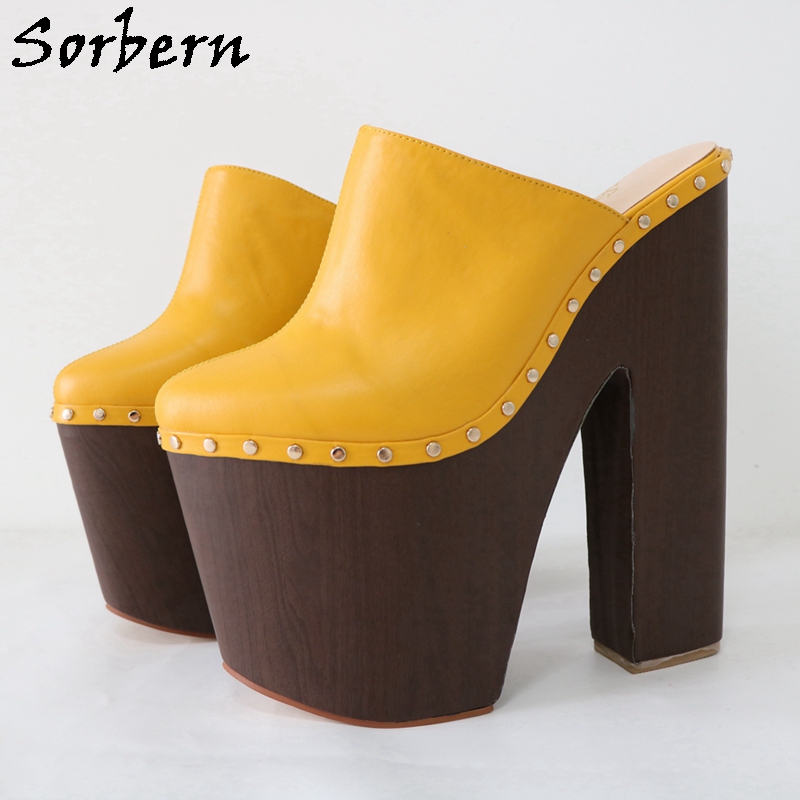 Pump Heel Block - Sorbern Ginger Yellow Pump Shoes 24cm