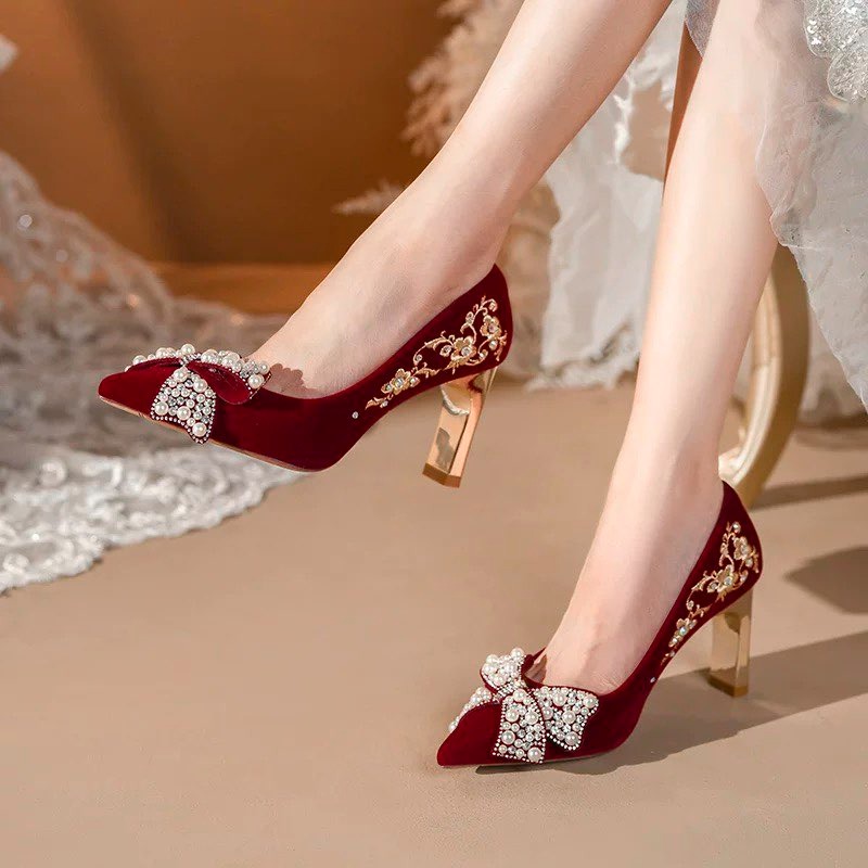 Pump Heel Block - Embroidered Block Heel Single Shoes Women's