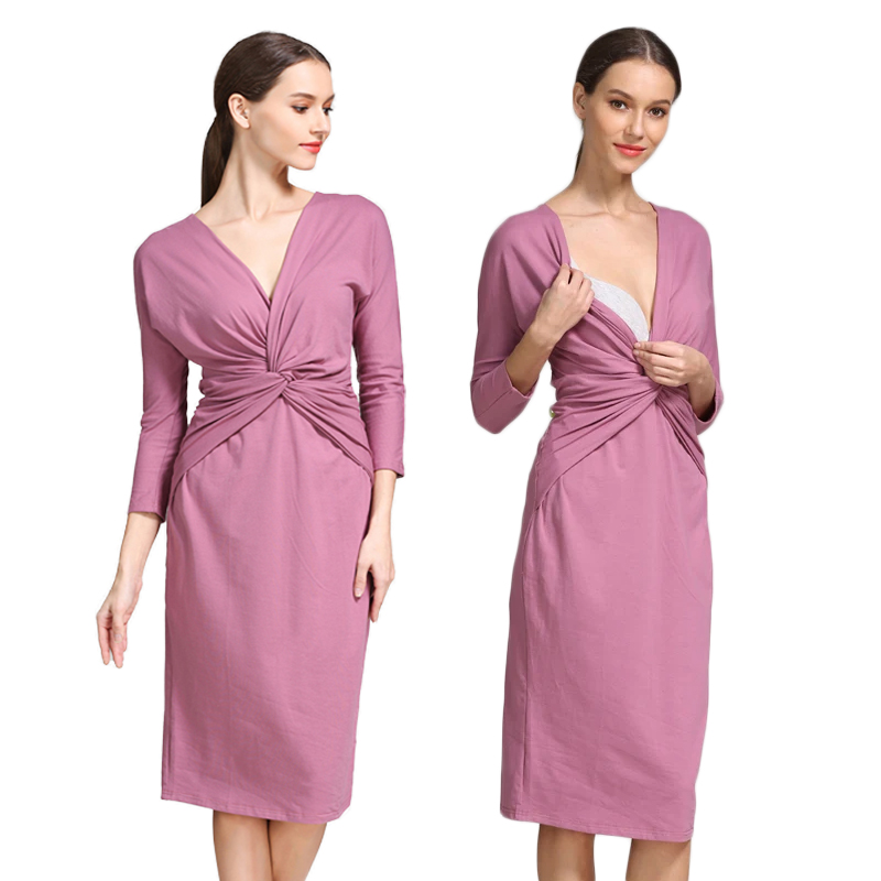 Wrap Dress Work - Twist Front Wrap Nursing Maternity Dress
