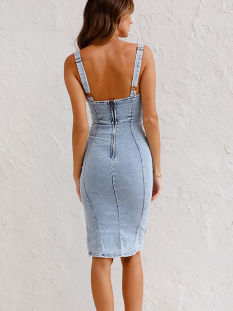 Summer New U Neck Halter Denim - огляд і ціна Wrap Dress Work