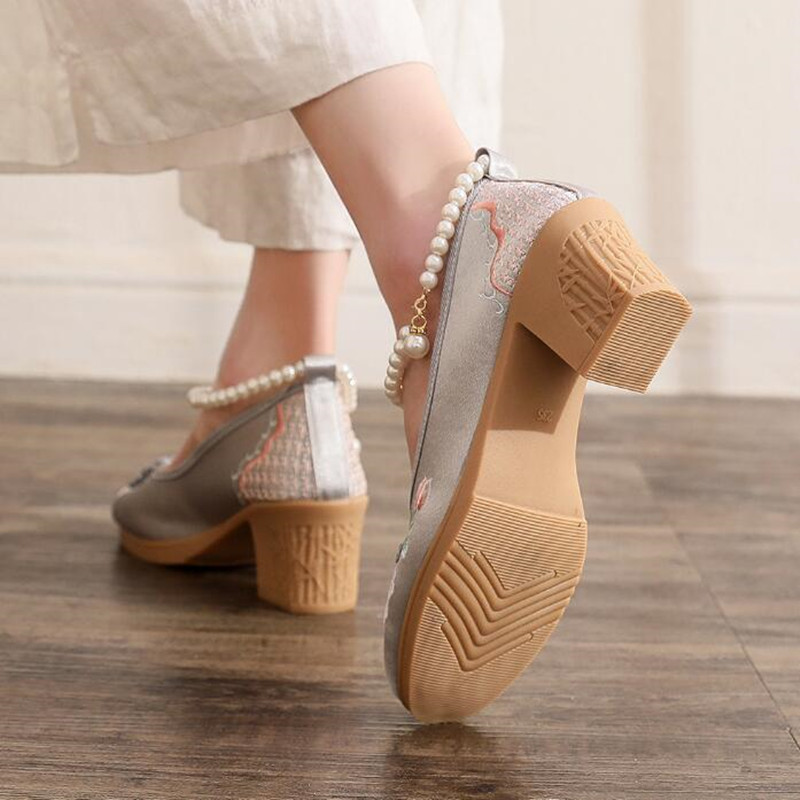 Women Vintage Pearls Ankle Str - огляд і ціна Pump Heel Block