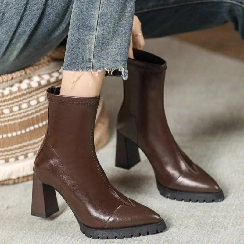 Pointed Toe French Tight Boots - огляд і ціна Pump Heel Block