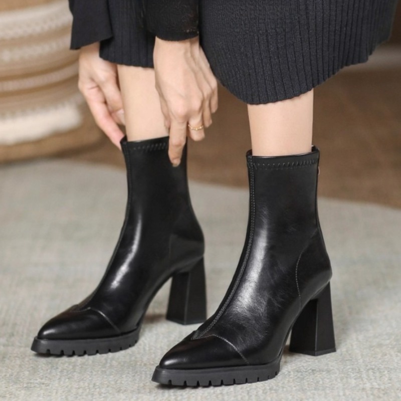 Pointed Toe French Tight Boots - огляд і ціна Pump Heel Block