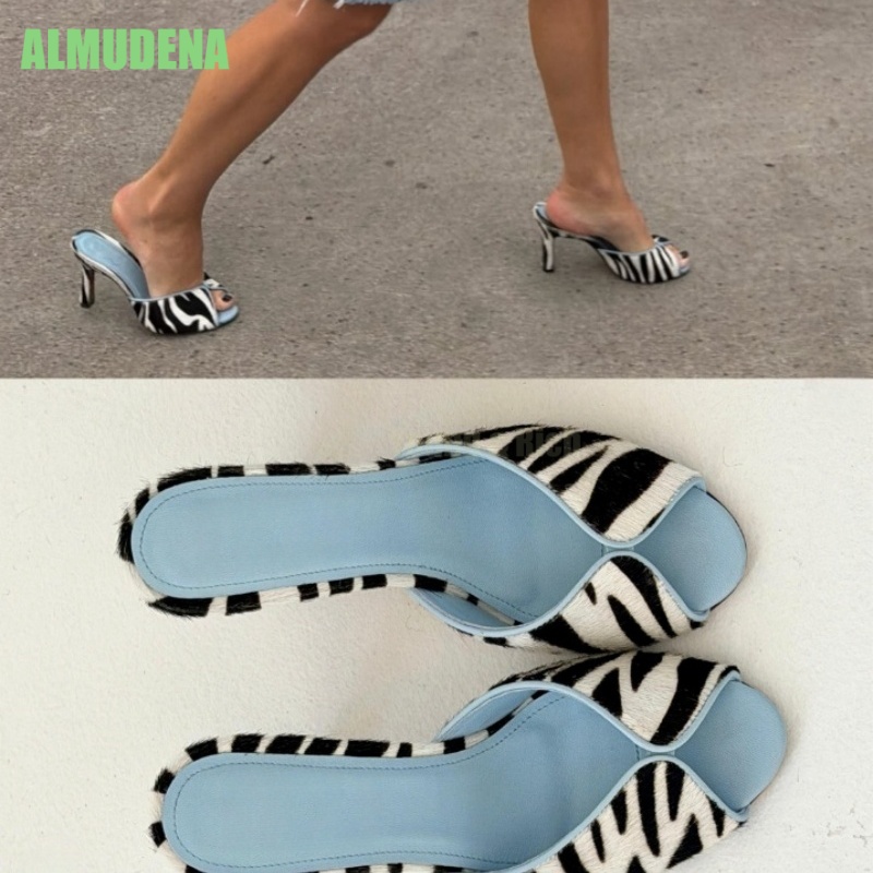 Zebra Print V-Cut Peep Toe Mul - огляд і ціна Kitten Heel Women