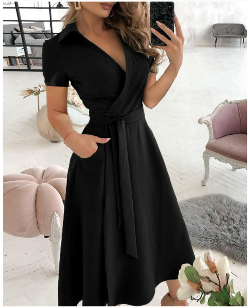 Solid Wrap Midi Dress Elegant  - огляд і ціна Wrap Dress Work