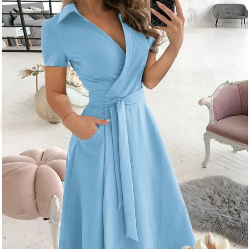 Solid Wrap Midi Dress Elegant  - огляд і ціна Wrap Dress Work